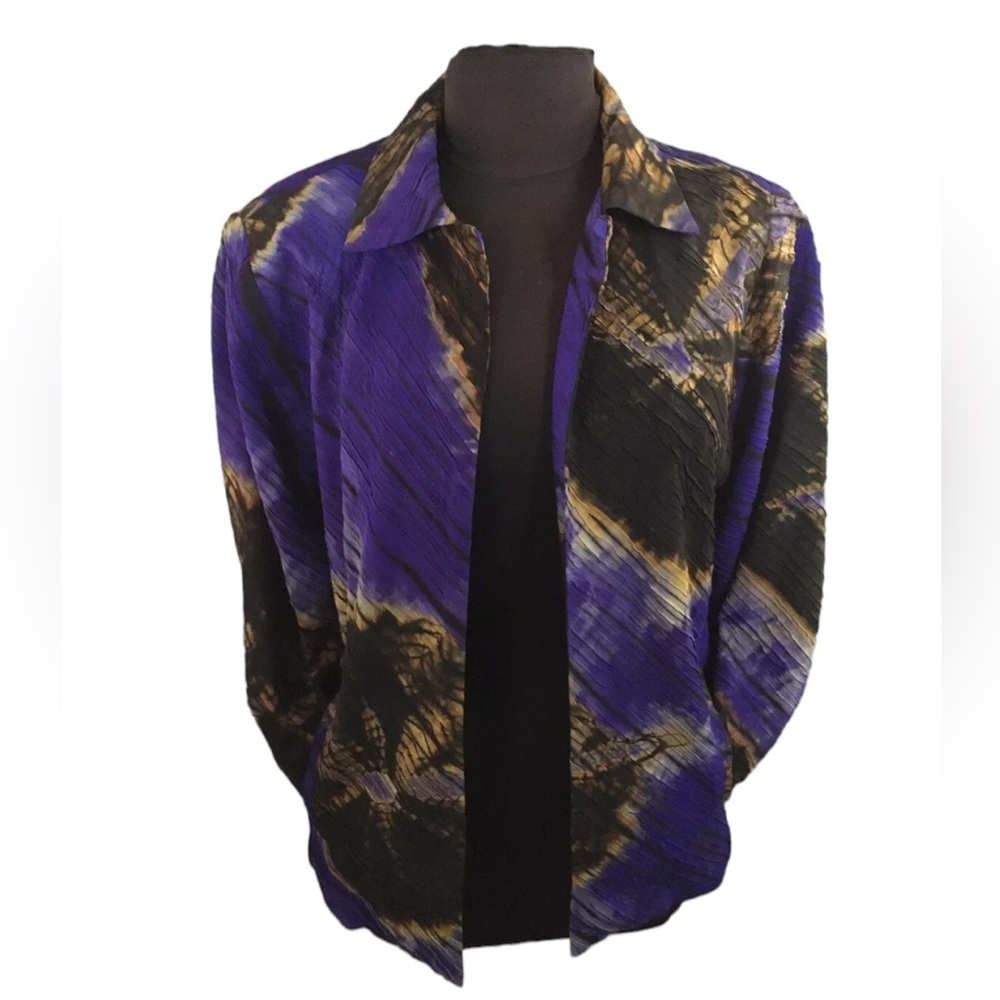 Rare! JOAN MCGEE HAND-PAINTED Silk Crinkled Pleated Blazer Jacket OOAK Fiber ART - Picture 7 of 8